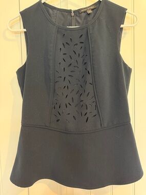 Banana Republic Dark Navy Sleeveless Peplum Dress with Laser-Cut Front